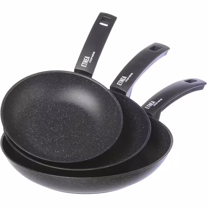 Moneta Etnea Frying Pan Set 24-28, Aluminum, Black - Stone Look, (Standard, 20-24-28 cm)