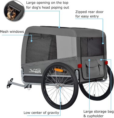 Причіп для собак Tiggo VS Pets L – великий, 270л, для собак до 35 кг, сірий