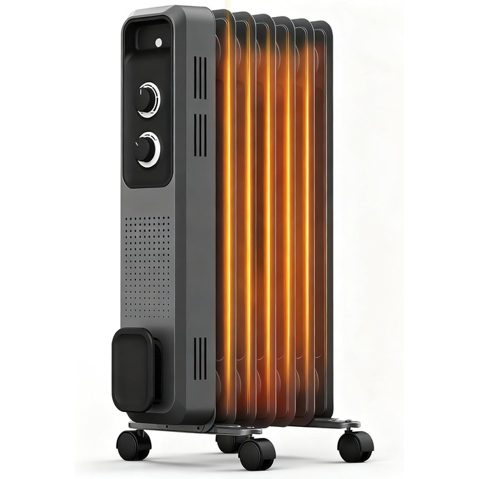 Масляний радіатор COWSAR: Енергоефективний обігрівач з 3 режимами, захистом від перекидання та перегріву, 1200W, сірий для вітальні та спальні
