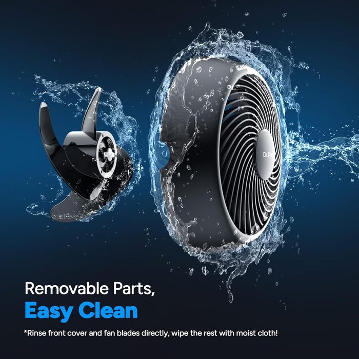 Вентилятор DR.PREPARE настільний, 25 dB, тихий, ефективне охолодження, 3 швидкості, таймер 2-12 годин, осциляція 90°, 10 дюймів