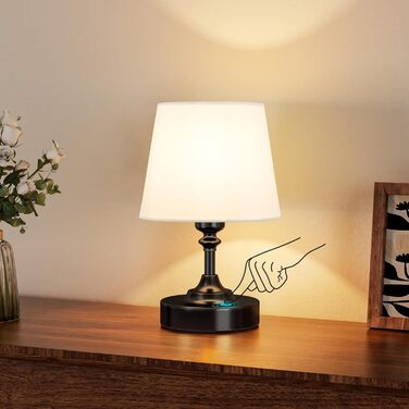 LED настільна лампа бездротова з торшером з льону, сенсорне керування, регулювання яскравості, білий колір, USB-C, для спальні, вітальні, кухні, декор (латунь), 40см, 24см