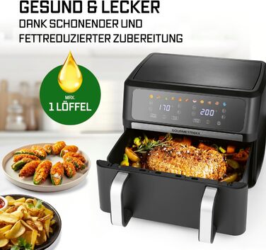 Фритюрниця готувальна повітрям Gourmetmaxx AirGenius 9 л (2 x 4,5 л) з 8 програмами | 2 камери для одночасного приготування | Сенсорний дисплей, для 8 осіб