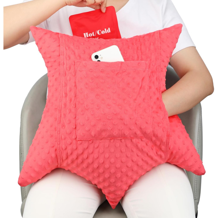 Star-shaped Hysterectomy Pillow for Abdominal Surgery with 2 Pockets, Hysterectomy Pillow Must-Have Recovery Gift Post-operative Tummy Tuck Abdominal Pillow Minky Dot Red