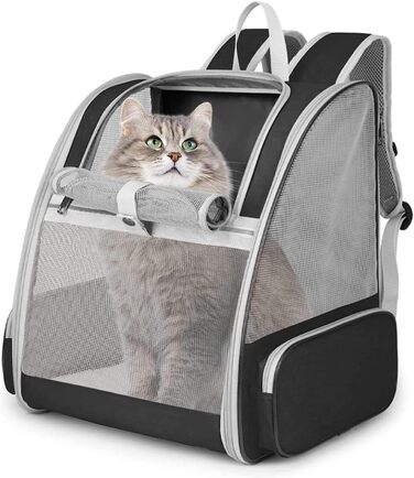 Рюкзак для кота/маленької собаки, чорний. Транспортна переноска для тварин до 8 кг, з вікном та безпечною пов'язкою. Ідеально для прогулянок та подорожей.