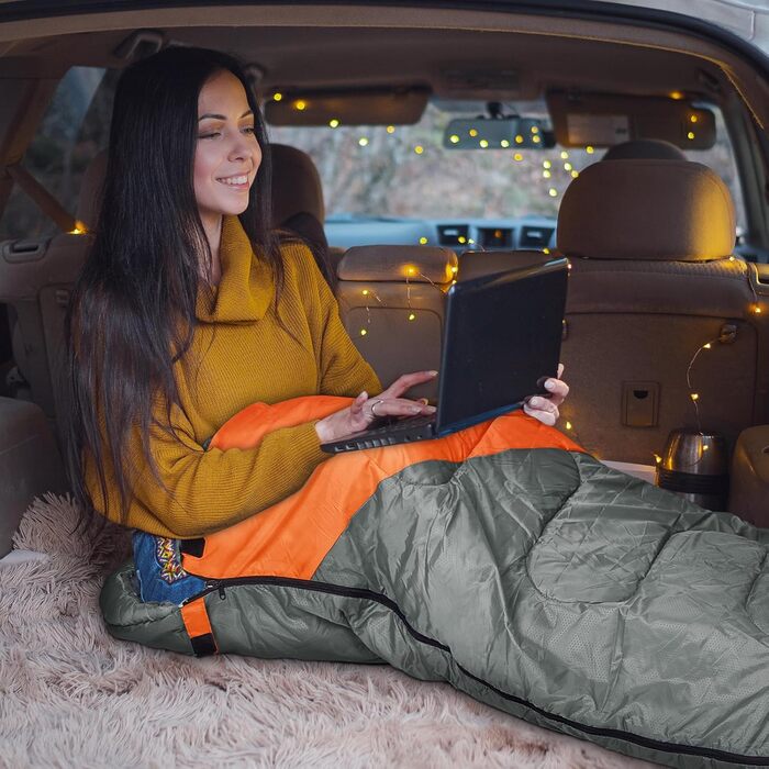 Yarmiene 3-4 Season Sleeping Bag - Adult & Kids Outdoor Sleeping Bag, Rectangular, Warm & Portable for Camping & Hiking (Gray & Orange)