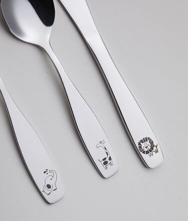 Набір дитячого столового прибору EXZACT Kinderbesteck Set 18-ти частинний з нержавіючої сталі для дітей від 2 років - з гравіюванням, придатний для миття в посудомийній машині (Safari X 18)