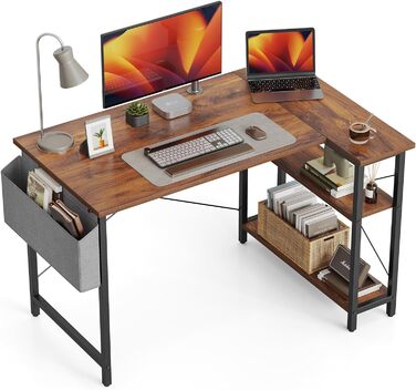 CubiCubi комп'ютерний стіл 100 см, маленький L-подібний кутовий стіл із полицями та книжковою шафою, реверсивний, білий