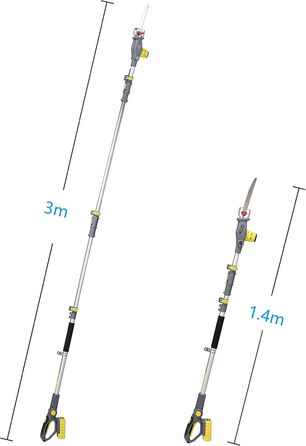 Акумуляторний телескопічний висоторіз FANZTOOL Blade-Tec з шабельною та ручною пилкою, довжина полотна 210 мм, до 4,7 м, легкий 1,5 кг, з акумулятором 20В