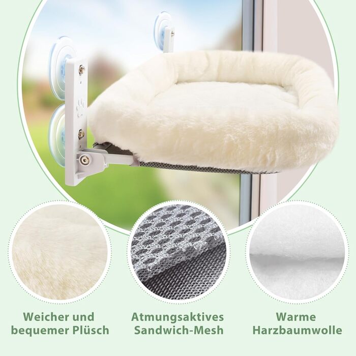 GUUSII Cat Window Perch, Cat Bed, Window Hammock, Cat Hammock, Cat Window Seat, Foldable Cat Window Lounge, Window Hammock, Cat Hanging Bed, Up to 18kg (M) (White)