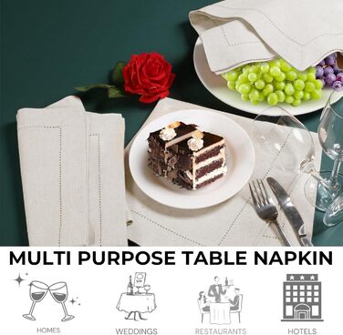 Linen-cotton-flax fabric napkin with hem, 50x50 cm, natural, wedding napkins, cocktail napkins, cloth napkins, cotton napkins, machine-washable napkins, 12 pieces