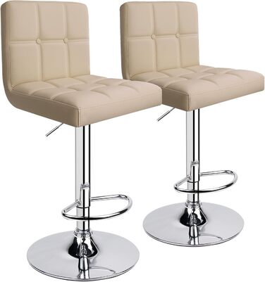Барний стілець Leader Accessories (2 шт) з регулюванням висоти, обтягнутий штучною шкірою (бежевий)