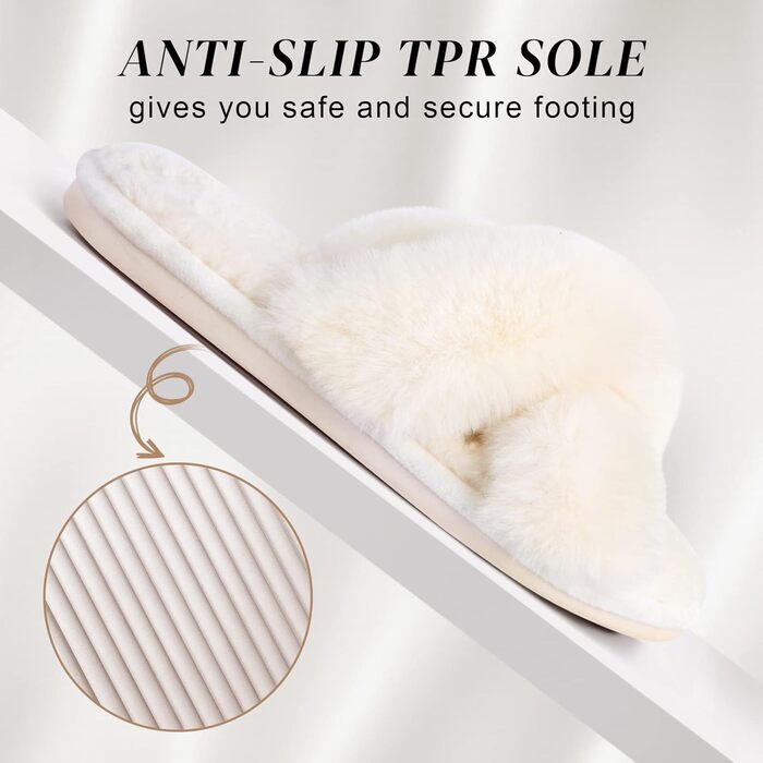 Жіночі тапочки-слайдери з перехресними ремінцями, м'які, теплі, пухнасті, комфортні для дому та відпочинку (40/41 EU, кремовий)