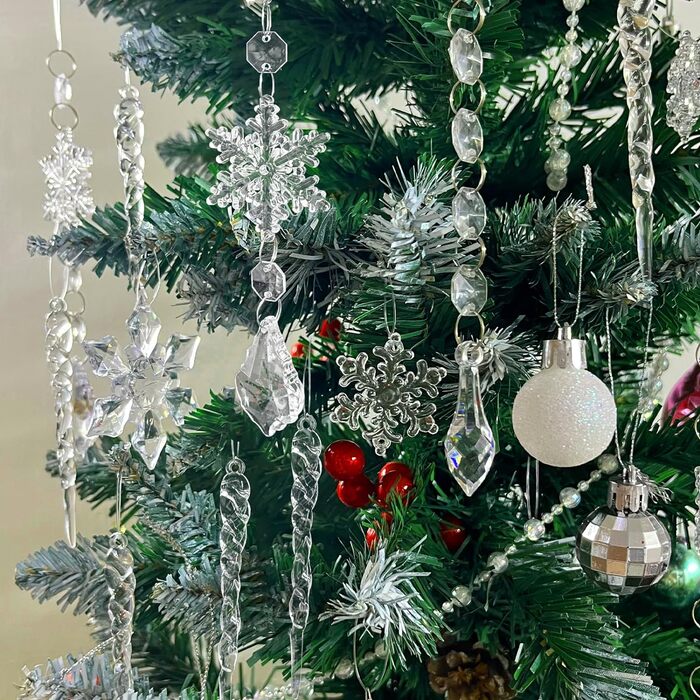 Christmas Tree Ornaments Snowflake Transparent, 12 Pieces Acrylic Snowflakes Decoration Crystal Christmas Tree Decorations Decoration Winter Christmas Ornaments (9.5CM)