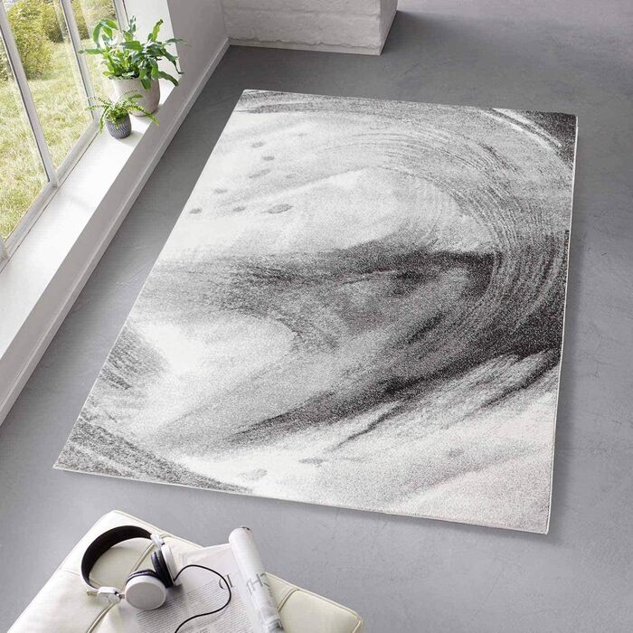 Килимок Kurzflor з коротким ворсом для вітальні, спальні та дитячої кімнати. Сучасний дизайнерський килимок TC-Fashion 6114 в сірому кольорі (Circle Grau, 140x200 см)