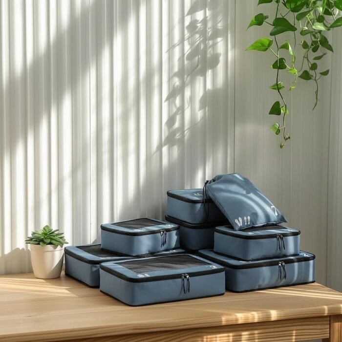 Органайзери для валізи ECOHUB, набір 7 шт. з переробленого PET, для одягу, взуття, рюкзаків (сірий)