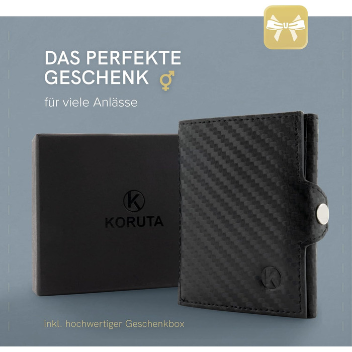 Гаманець Koruta Slim з монетницею та RFID захистом - картхолдер для чоловіків і жінок - мінімалістичний портмоне з карбону, чорний