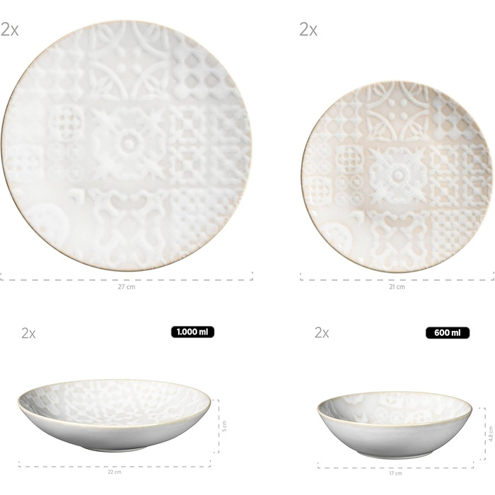 Набір посуду MÄSER Serie Tiles Modernes Vintage для 2 особи (8 предметів) - кераміка, дизайн Мавританії