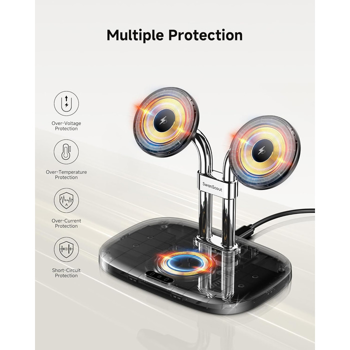 Бездротова зарядка SwanScout для iPhone 17/Air, AirPods Pro 3/2, 2 телефони, чорний