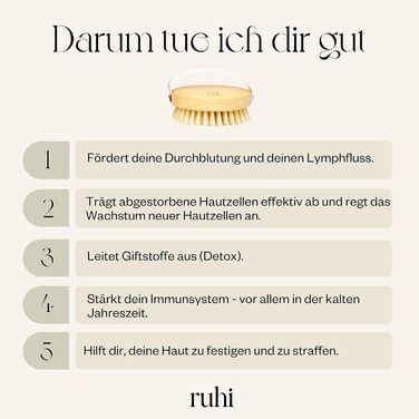 RUHI Body Brush Round - 100% Natural Bristles - Made in Germany / FSC-Certified Beechwood / Plastic-Free / For Dry Brushing Massage (dry brush) / Lymphatic Drainage Against Cellulite