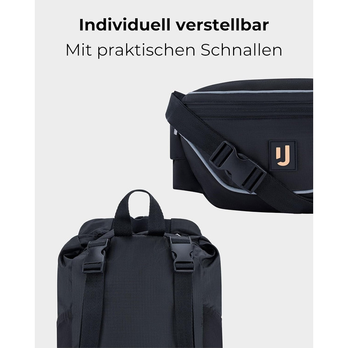 Чоловіча та жіноча поясна сумка Johnny Urban Jimmy 2в1 - рюкзак, складаний, для фестивалів, мультифункціональна, водовідштовхувальна (Чорний)