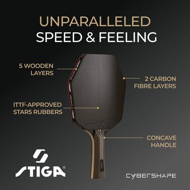 STIGA Pro Carbon+ Cybershape Table Tennis Racket - 5-Star Offensive Paddle for Professional Play