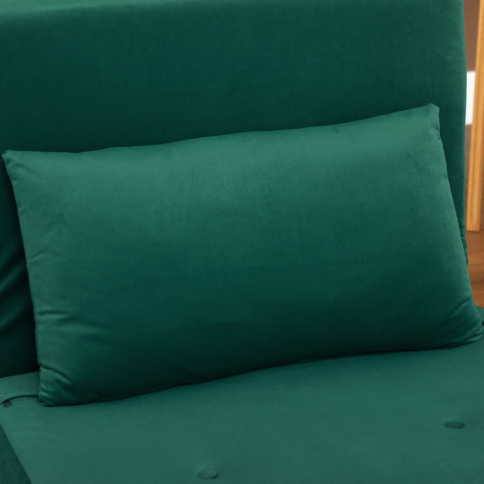 HOMCOM Sleeper Chair, Folding Chair with Bed Function, Decorative Cushion, Foldable Recliner Chair with Adjustable Backrest in Velvet Look, for Living Room, Dark Green | Aosom