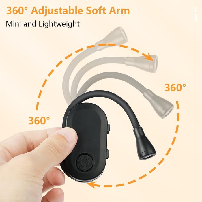 Світлодіодна лампа для читання з кріпленням, акумуляторна, 3 режими температури кольору, USB, гнучка на 360°, для читання в ліжку, ідеальна для книголюбів та дітей, чорна