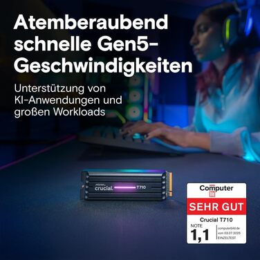 SSD Crucial P5 Plus Gen5 1TB M.2 NVMe PCIe 5.0 - Внутрішній SSD для ПК та ноутбука