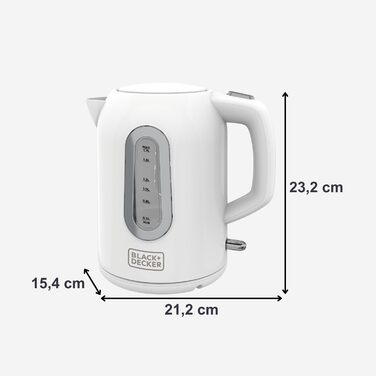 Електричний чайник BLACK+DECKER BXKE2202E, 2200W, 1.2L, поворотний на 360°, зручний для лівшів, з автовимкненням