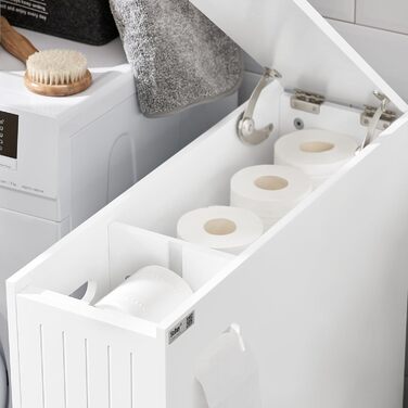 SoBuy BZR111-W Niche Shelf 20cm with Wheels Kitchen Shelf Niche Cart Roll Cart Niche Cabinet Narrow Shelf Toilet Paper Storage Bathroom Furniture White WxHxD approx. 20x75x60cm