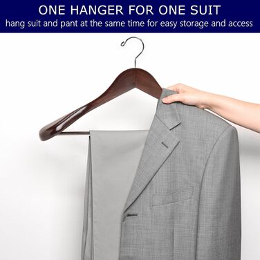 Amber Home 10-Piece 44.5cm Retro Wooden Clothes Hangers with Wide Shoulders (5.8cm), Robust and Glossy Antique Brown Hanger with Round Bar for Suit, Jacket, Coat, Shirt, Pants