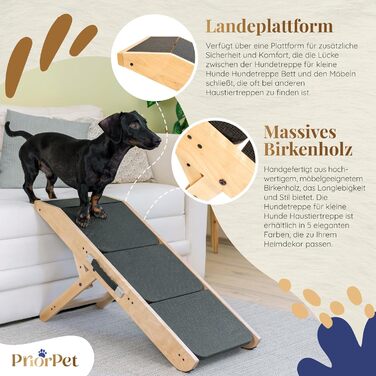 Сходинка для собак на ліжко та диван 2-в-1 - регульована рамка для маленьких собак, легка переносна сходинка з платформою, натуральне дерево