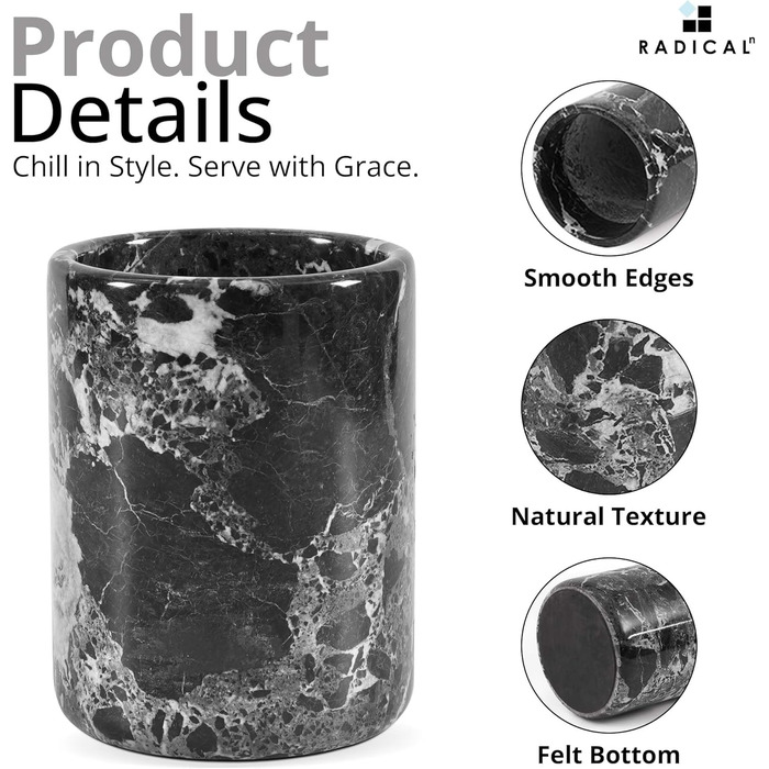 Radicaln Marble Wine Cooler Oceanic 16.5cm - Handcrafted Bar Accessory & Champagne Chiller - Wine Bottle Holder for Bar Decor