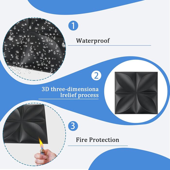 3D панелі стінові ПВХ чорні, декоративні панелі для стін та стелі, геймерські панелі для вітальні та спальні, 2 шт.