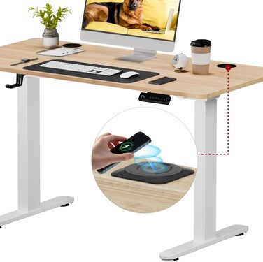 Регульований по висоті письмовий стіл SANODESK Pro з цільною стільницею (клен), 110 x 54 см