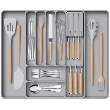 Органайзер для столових приборів Lifewit в шухляду, розширюваний, з відділенням для ножів (40 см, сірий)