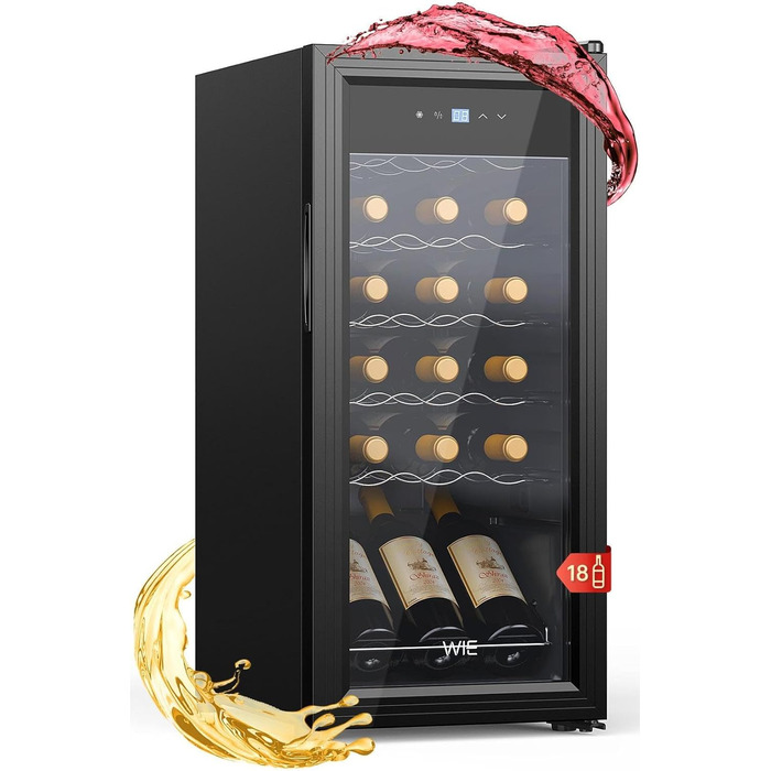 WIE 33L 1-Zone Wine Cooler Fridge - Compact Wine Refrigerator with Glass Door, LED Touch Panel, Anti-UV Protection (18 Bottles)