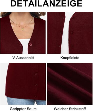 Жіноча легка в'язана жилетка з довгим рукавом, в'язаний пуловер з V-подібним вирізом, вінтажна класична жилетка на ґудзиках (L, Бордовий)
