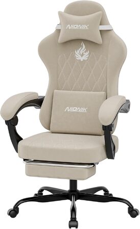 Ігрове крісло Ergonomic Gaming Chair для дітей, підлітків та дорослих, ергономічний комп'ютерний стілець з регулюванням висоти та нахилу спинки, чорно-бежеве