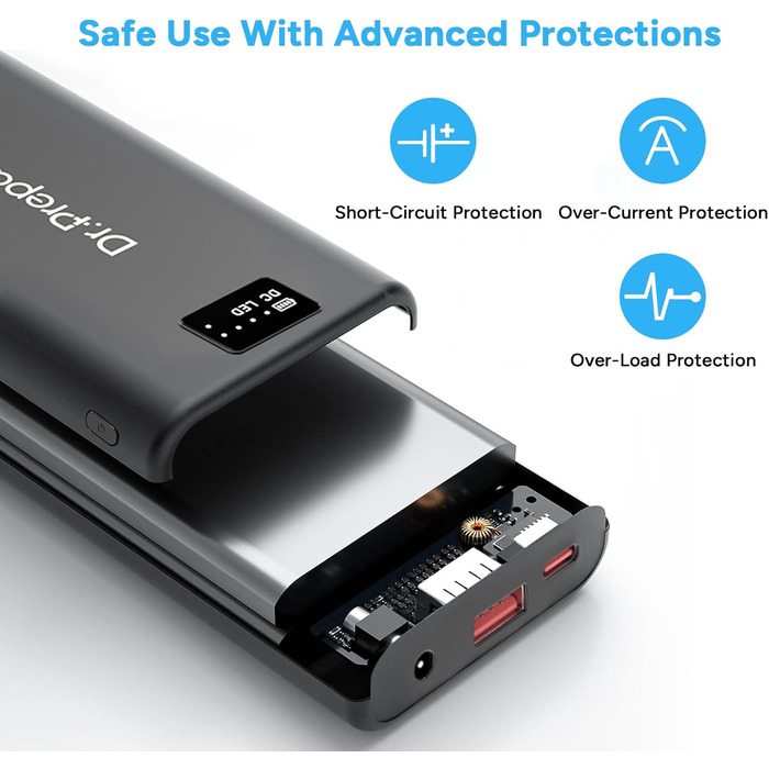 Powerbank Dr.Prepare 16000 mAh: заряд для обігрівальної жилетки, телефону, планшета, маски для очей, вентилятора. 3 виходи: USB, Type-C (In/Out), DC 5V/7.4V