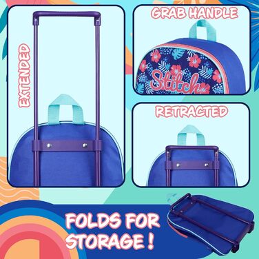 Дитяча валіза Disney Stitch, легкий складаний дорожній чемодан 39x27 см, 10.5 л, на 2 колесах з висувною ручкою, ручна поклажа