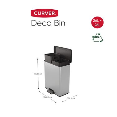 Сміттєвий кошик Curver Deco Bin, пластиковий, 65 л, сріблястий