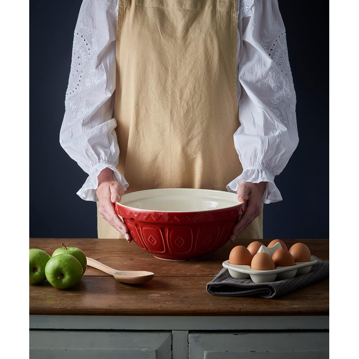 Mason Cash Steingut Mixing Bowl 26 cm, Red, 2.7 L, Dough Bowl for Bread Dough, Cake Dough or Pizza Dough, made of high-quality, chip-resistant stoneware, large dough bowl