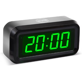 Цифровий годинник-будильник Timegyro з LED-дисплеєм, портативний для подорожей, настільний, з регулюванням яскравості, великий LED-дисплей 1.2' для спальні, вітальні, чорно-зелений