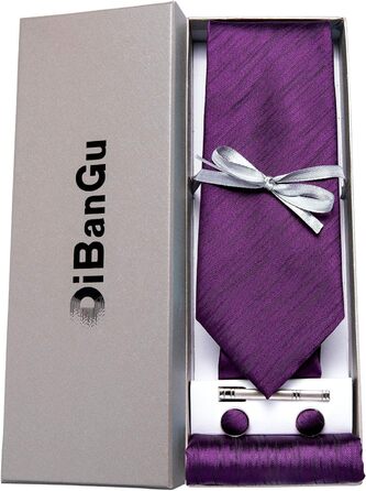 Комплект краватка та хустинка DiBanGu шовкова, фіолетова, для весілля та офісу