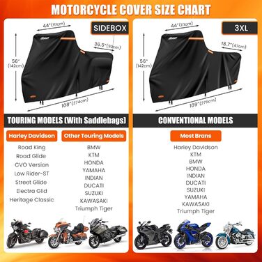 Чохол для мотоцикла Harley Davidson Touring, 3XL, 420D, захист від УФ, дощу та пилу, преміум-якість, чорний-помаранчевий