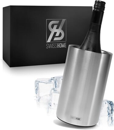 SWISS HOME® Охолоджувач для пляшок вина, шампанського та ігристого вина з нержавіючої сталі, подвійні стінки, у подарунковій коробці