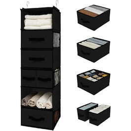 Органайзер для шафи GRANNY SAYS, підвісний, з шухлядами, 1 шт. – підвісне зберігання, полки, тканинний органайзер для спальні (чорний)