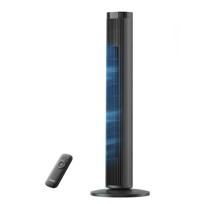 Вентилятор підлоговий Midea FZ10-26MR (BL) 96 см, з пультом, тихий 33 дБ, з осциляцією 90°, таймер 15 год, LED дисплей, 4 швидкості/режими, для спальні та офісу, чорний