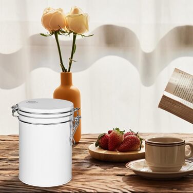 Кавова банка з нержавіючої сталі 450 мл з клапаном, вакуумна, для кави, чаю, горіхів, какао, зберігання (біла)